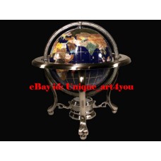 10" Tall Table Top Blue Lapis Ocean Gemstone World Globe with Silver Tripod Std   172283300861
